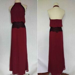Elegant Burgundy Maxi Dress with Lace Trim